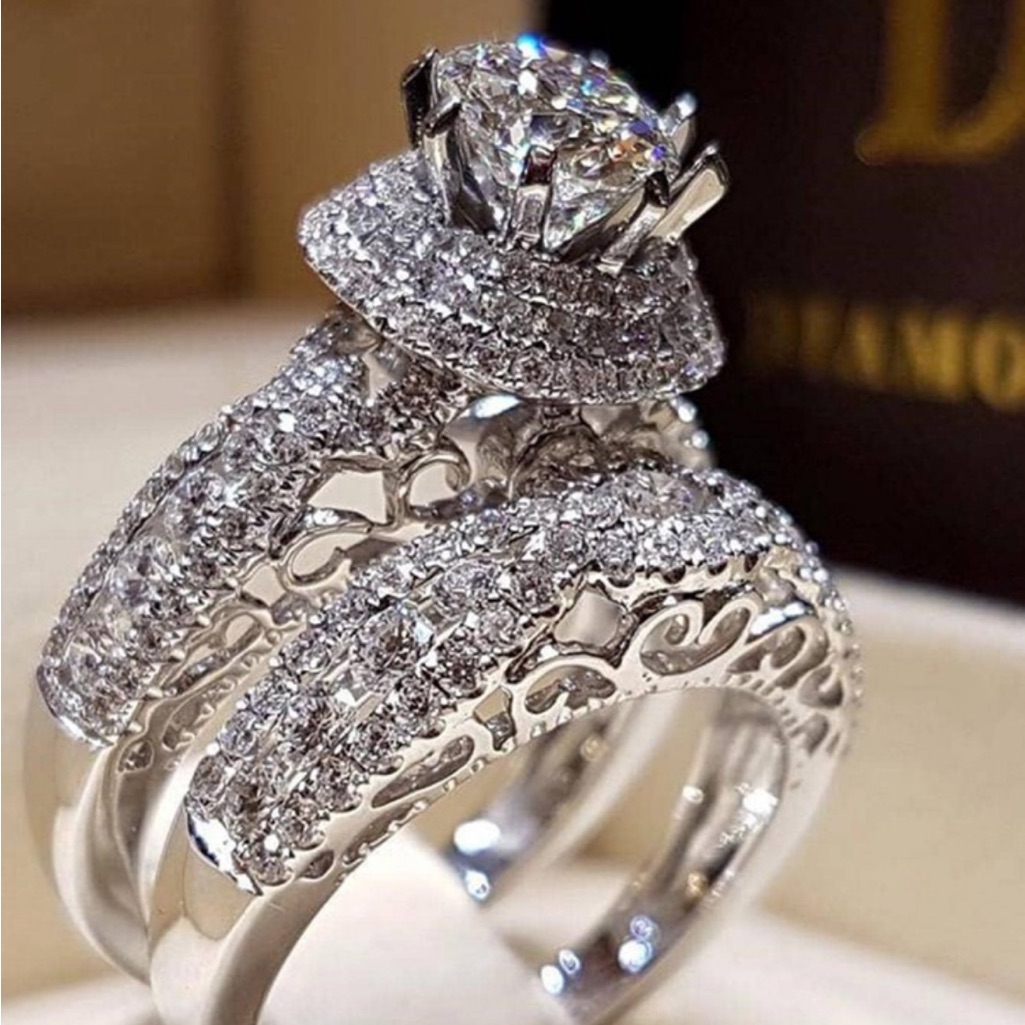 2pcs/Set Cubic Zirconia Decor Ring